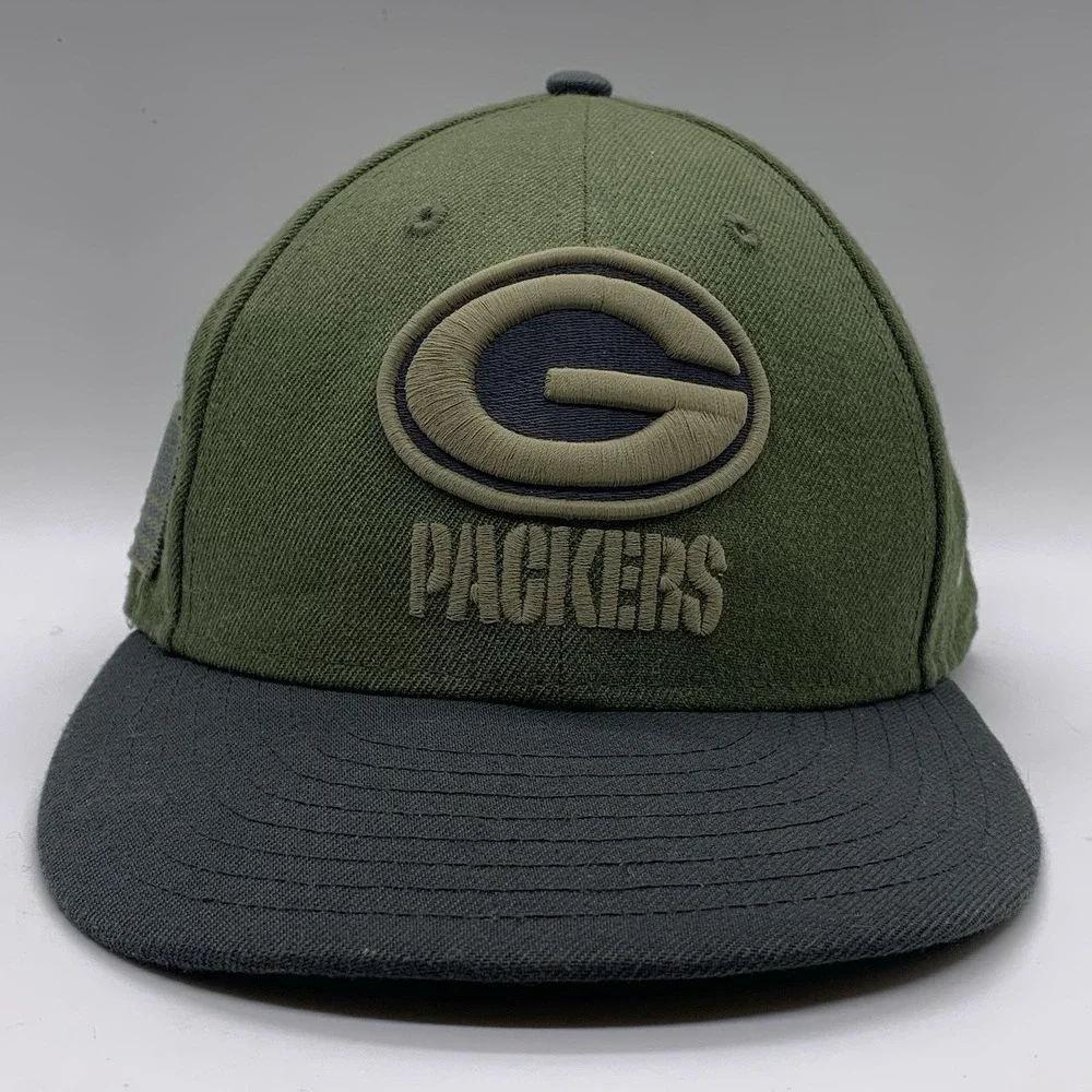 Green Bay Packers Hat Cap Fitted 6 7/8 New Era 59Fifty 2018 Salute To Service